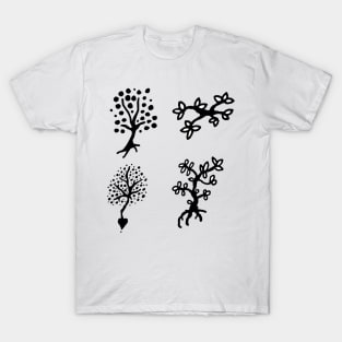 Four Trees With Branches Doodle Art T-Shirt